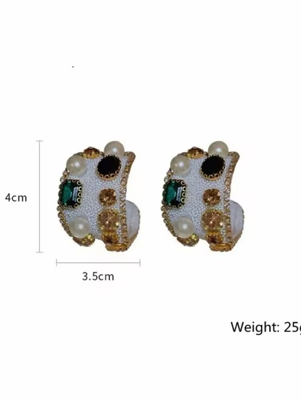 Anthropologie Black Hoop Earrings with Gold, Pearl & Emerald Accents - Picture 4 of 4